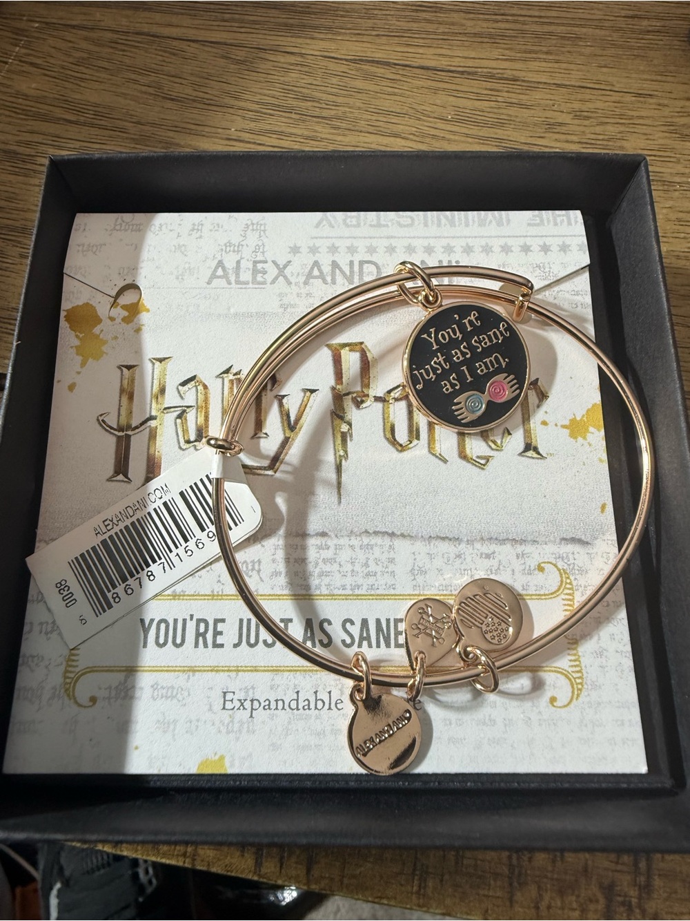 Alex and Ani Rose Gold "You're Just As Sane As I Am" Harry Potter Charm Bracelet